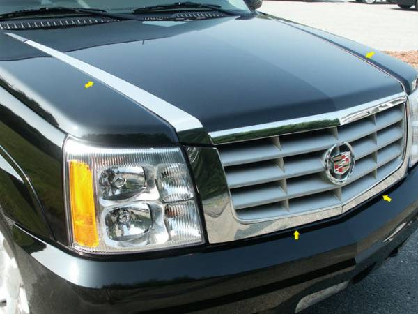 QAA - HT42255 Stainless Steel Hood Trim 4Pc 2002-2006 Cadillac Escalade QAA