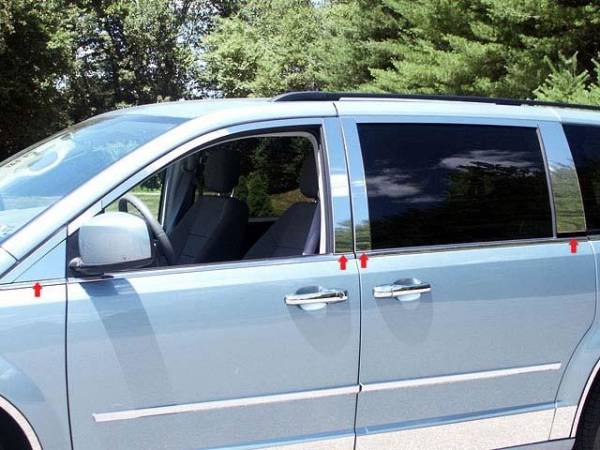 QAA - PP48897 Stainless Steel Pillar Trim 8Pc 2008-2016 Chrysler Town & Country, 2008-2020 Dodge Grand Caravan, 2009-2012 Volkswagen Routan QAA