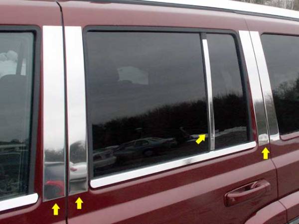 QAA - PP46097 Stainless Steel Pillar Trim 8Pc 2006-2010 Jeep Commander QAA