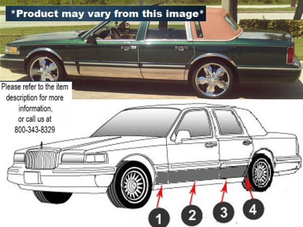 QAA - TH30680 Stainless Steel Rocker Panel Trim 8Pc 1990-1994 Lincoln Town Car QAA