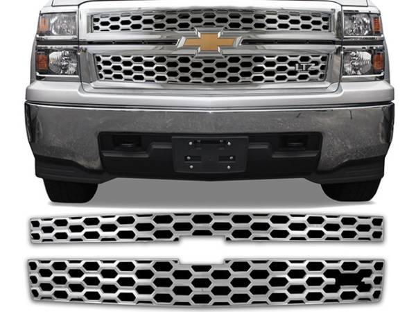 QAA - SGC54182 Chrome Plated ABS plastic Grille Overlay 2Pc 2014-2015 Chevrolet Silverado QAA